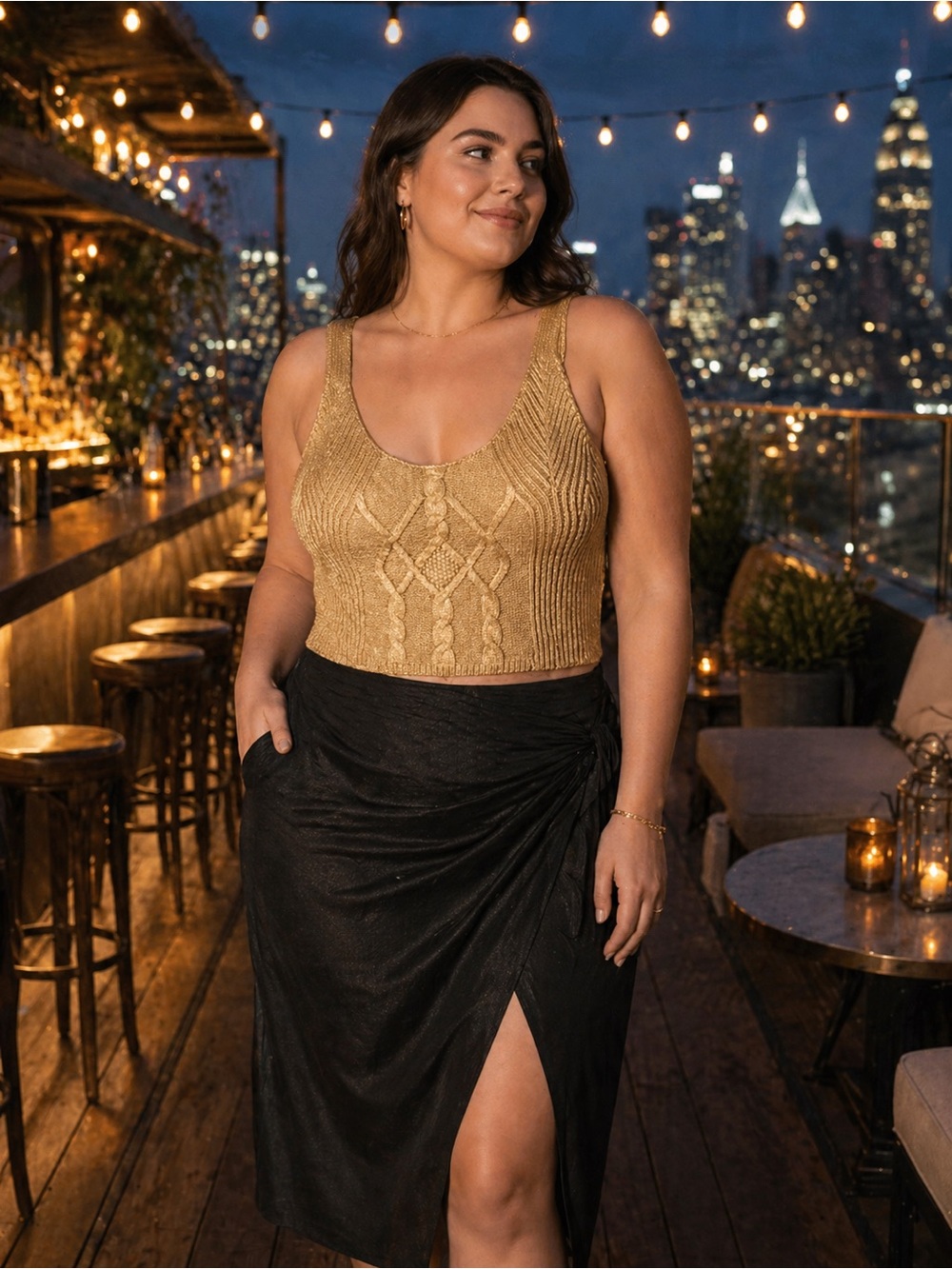 Kika Vargas Gold Shimmer Knit Crop Top